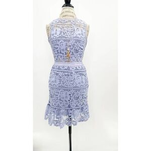 Ladies Blue Side Hollow A-line Lace Flared Mini Dress SMALL